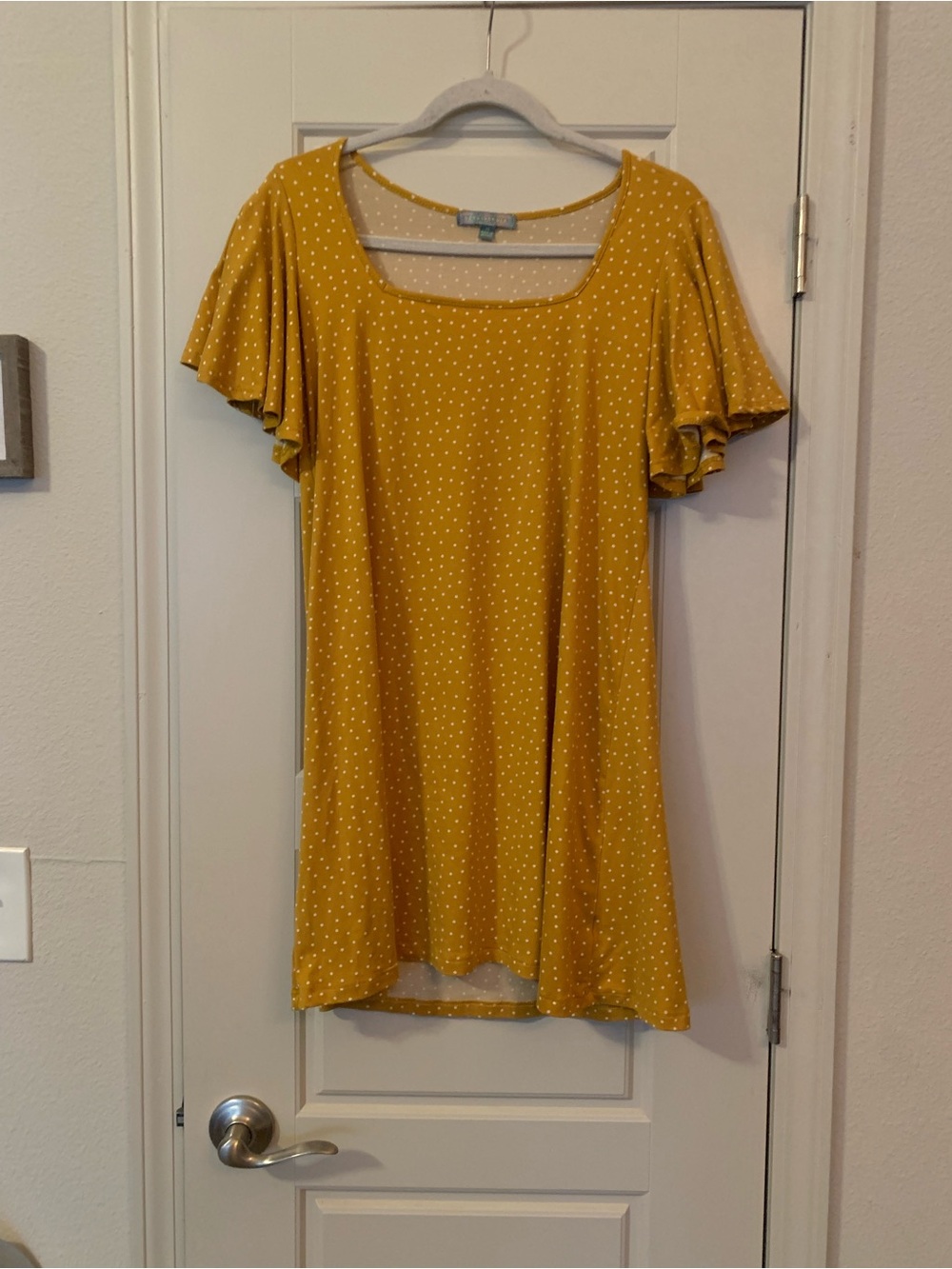 Good Luck Gem Mustard Yellow Polka Dot Flutter Sleeve Tunic